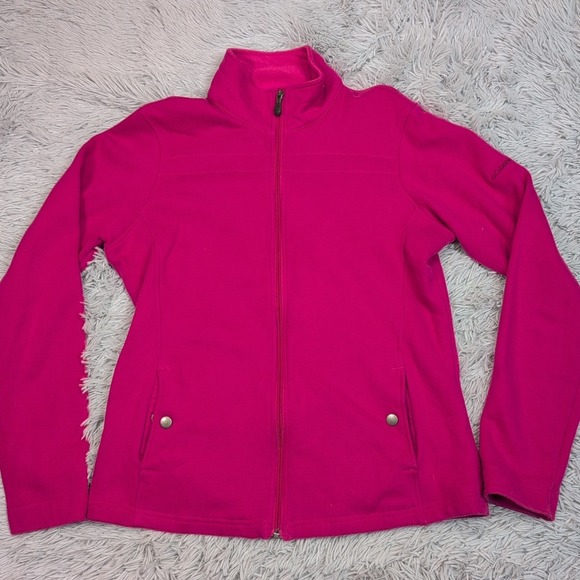 Columbia Jacket Womens M Pink Gorpcore Zip Up‎ Pockets Cozy Soft Comfort Casual - Picture 1 of 12